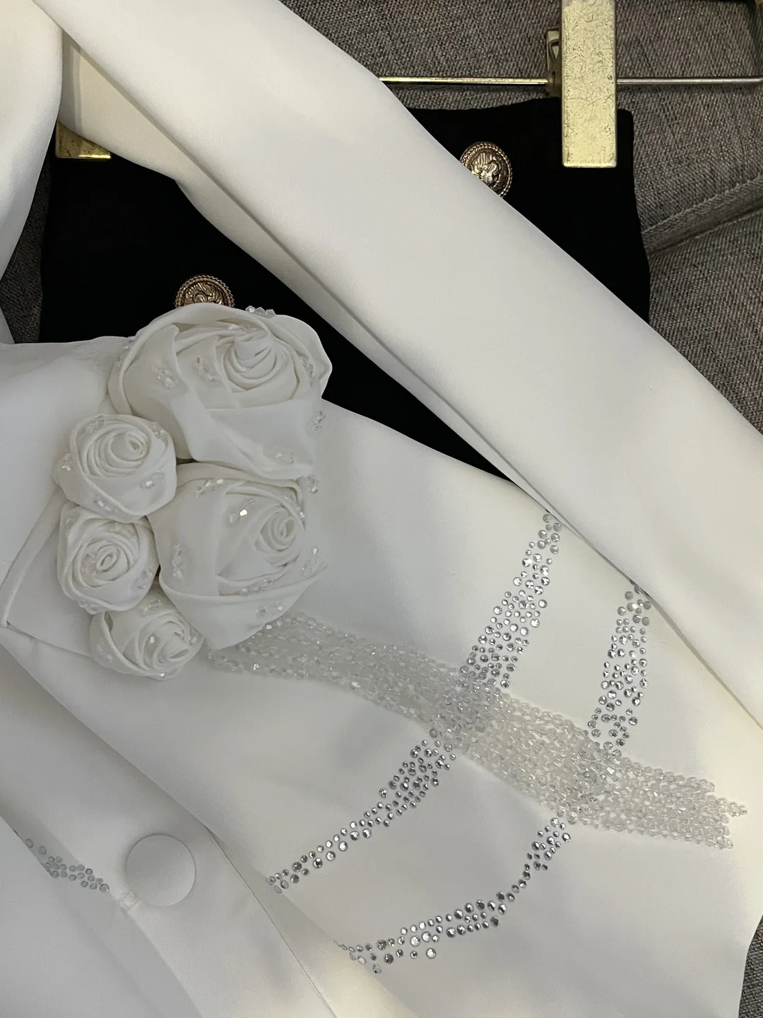 

Облегающий однотонный женский костюм с 3D принтом и цветочным принтом, зима 202, Новое поступление Ele Sle, европейская модная рабочая одежда