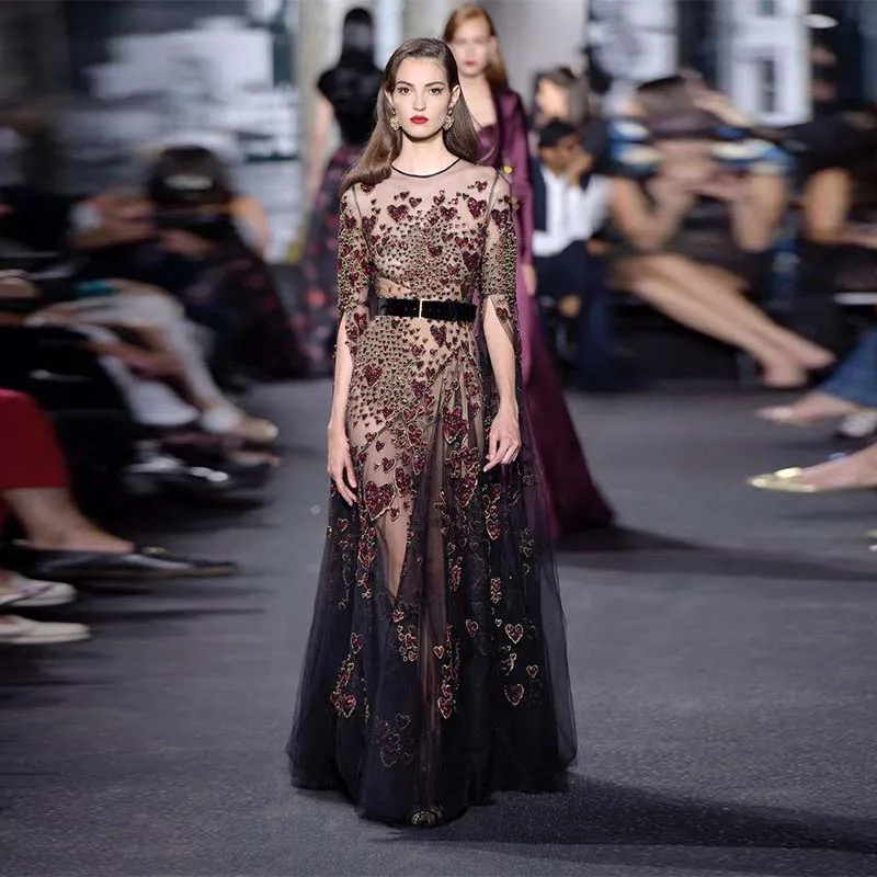 

L536 Georges Hobeika Двухсекционная накидка с длинными рукавами из креп-перьев فساتين السهرة vestidos de fiesta فساتينommen