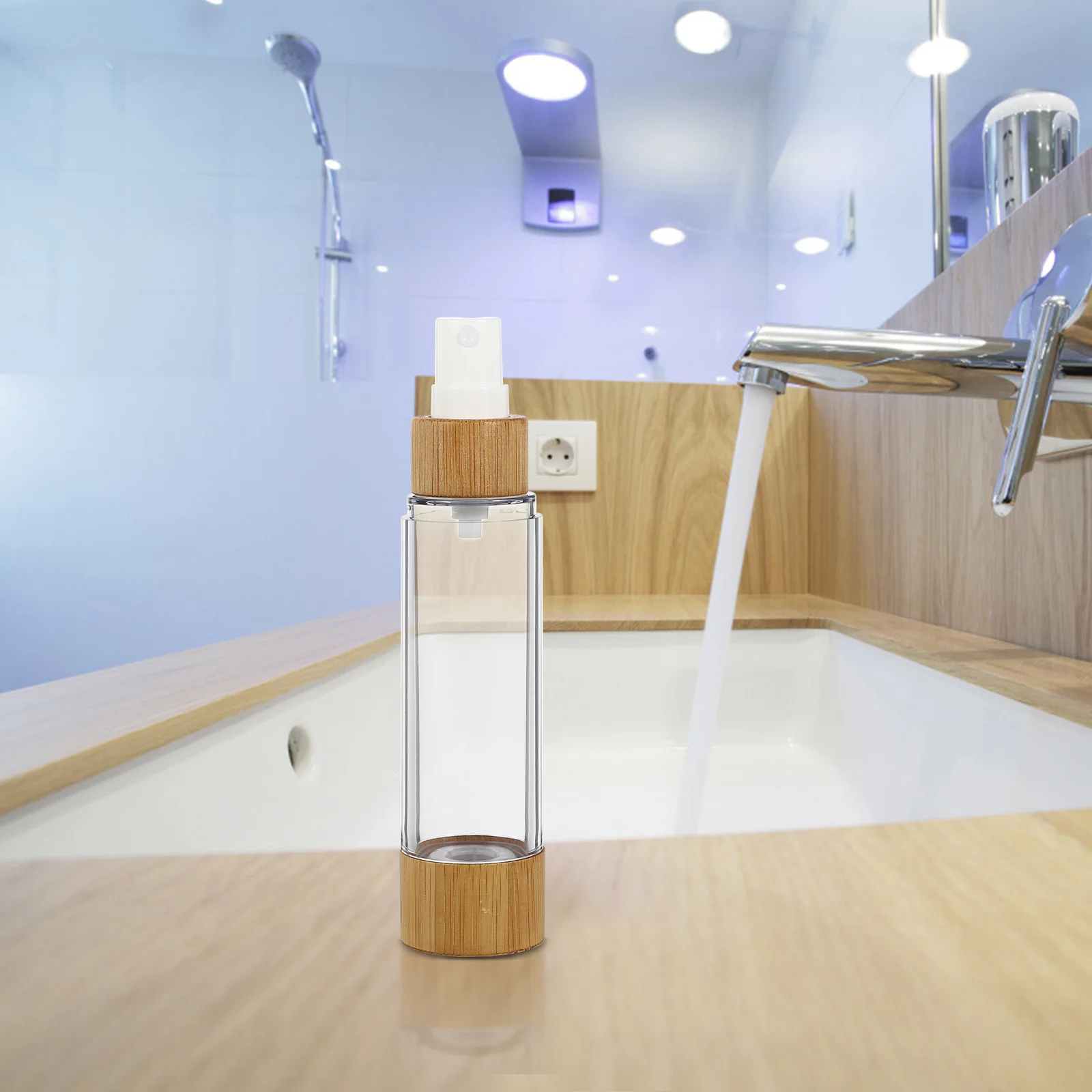 1 szt. Bambusowa butelka podróżna jasnożółta wielokrotnego użytku z rozpylaczem próżniowym do balsamu, podkładu, esencji, na kemping i do użytku na zewnątrz.