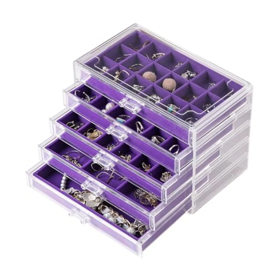 

Acrylic Jewelry Organizer Earring Organizer Box with 5 Drawers Earring Holder Organizer with Velvet Trays Clear Jewelry Box for
