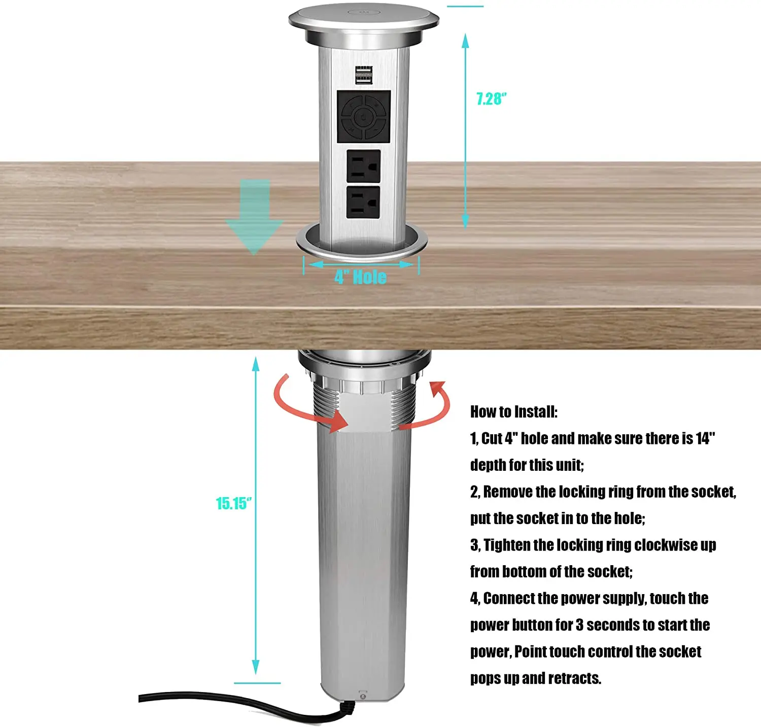 Kitchen appliance retractable us desktop power outlet pop up socket us plug