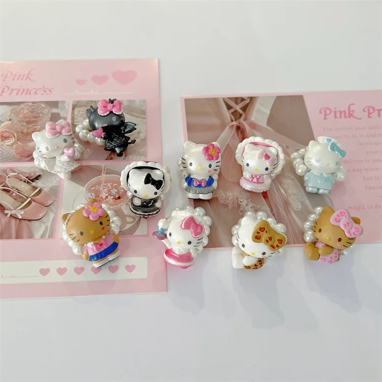 

Anime Hello Kitty Doll Model Sweet Loli Cross-dressing Kt Cat Pearl Ring Sweet Versatile Fashion Lady Women Girls Kids Toy Gifts