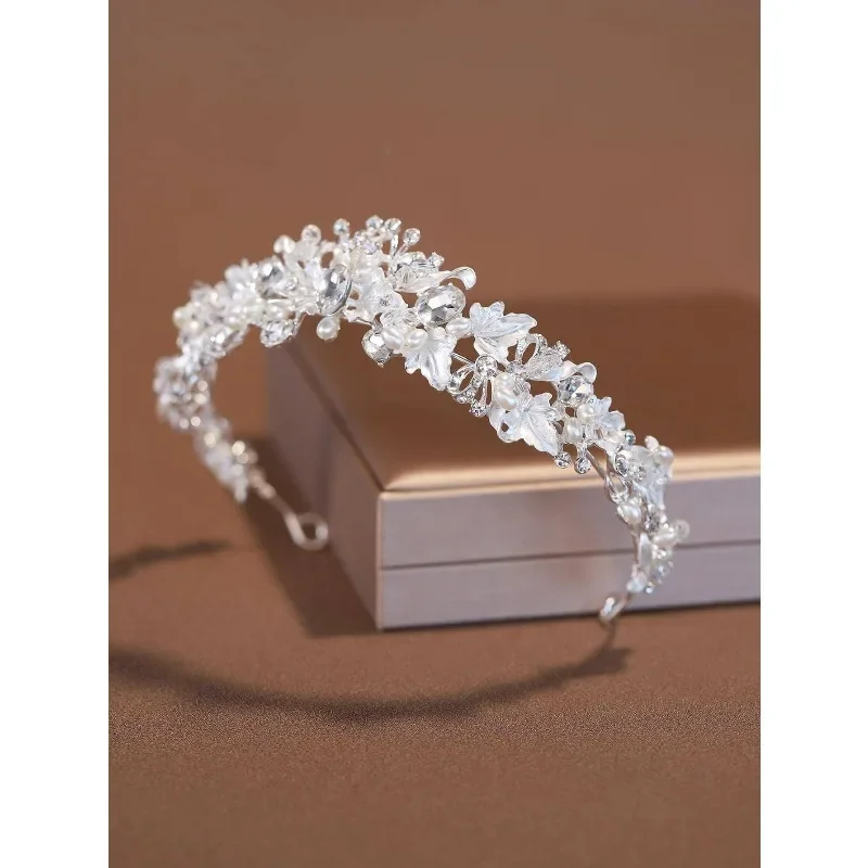 1pc Pearl Crown | Elegant & Simple Alloy Bridal Tiara Headband for Wedding Bride | Sparkling Crystal Rhinestone Hair Accessory