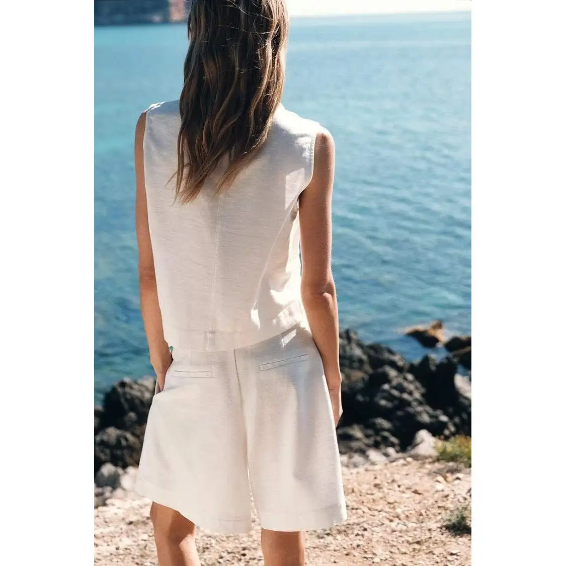 

ZBZR Spring New Women's Collar Svel Vest Patch ket Decorated Faionable Versatile Polyester Fiber Single Button