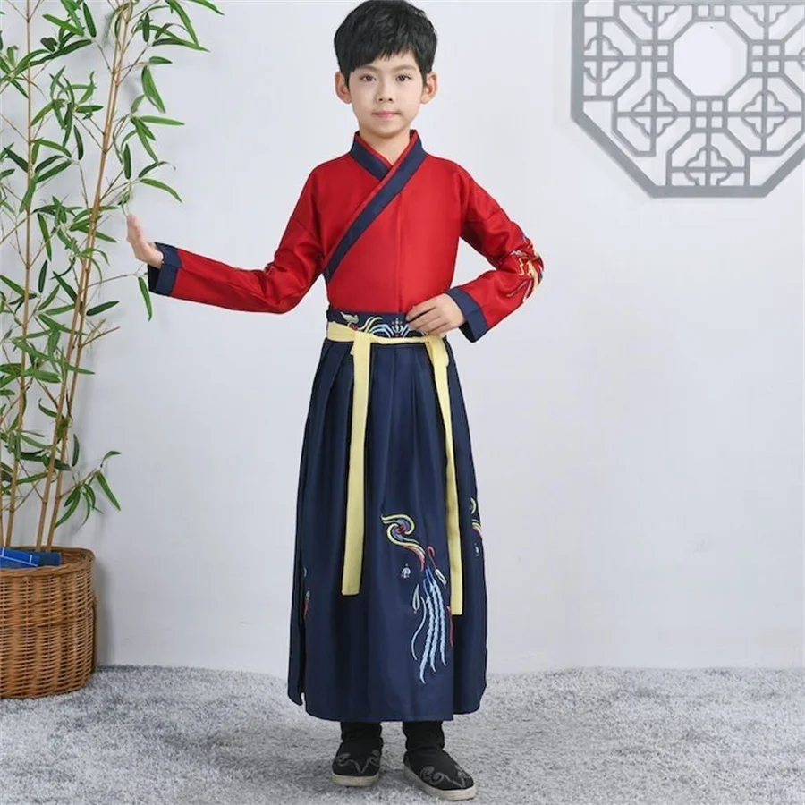 

Детский традиционный китайский костюм Hanfu, древний костюм в китайском стиле для мальчиков, девочек и одежда для выступлений