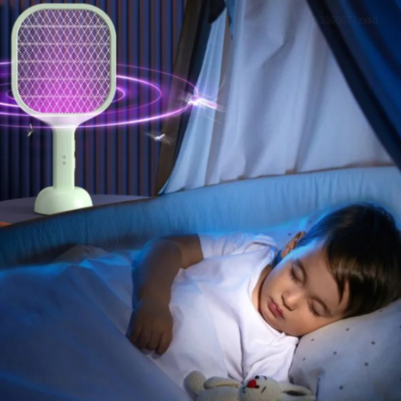 New  2 In 1Electric Mosquito Swatter Racket TYPE-C Rechargeable Mosquito Killer Lamp Fly Swatter Lithium Battery With Base