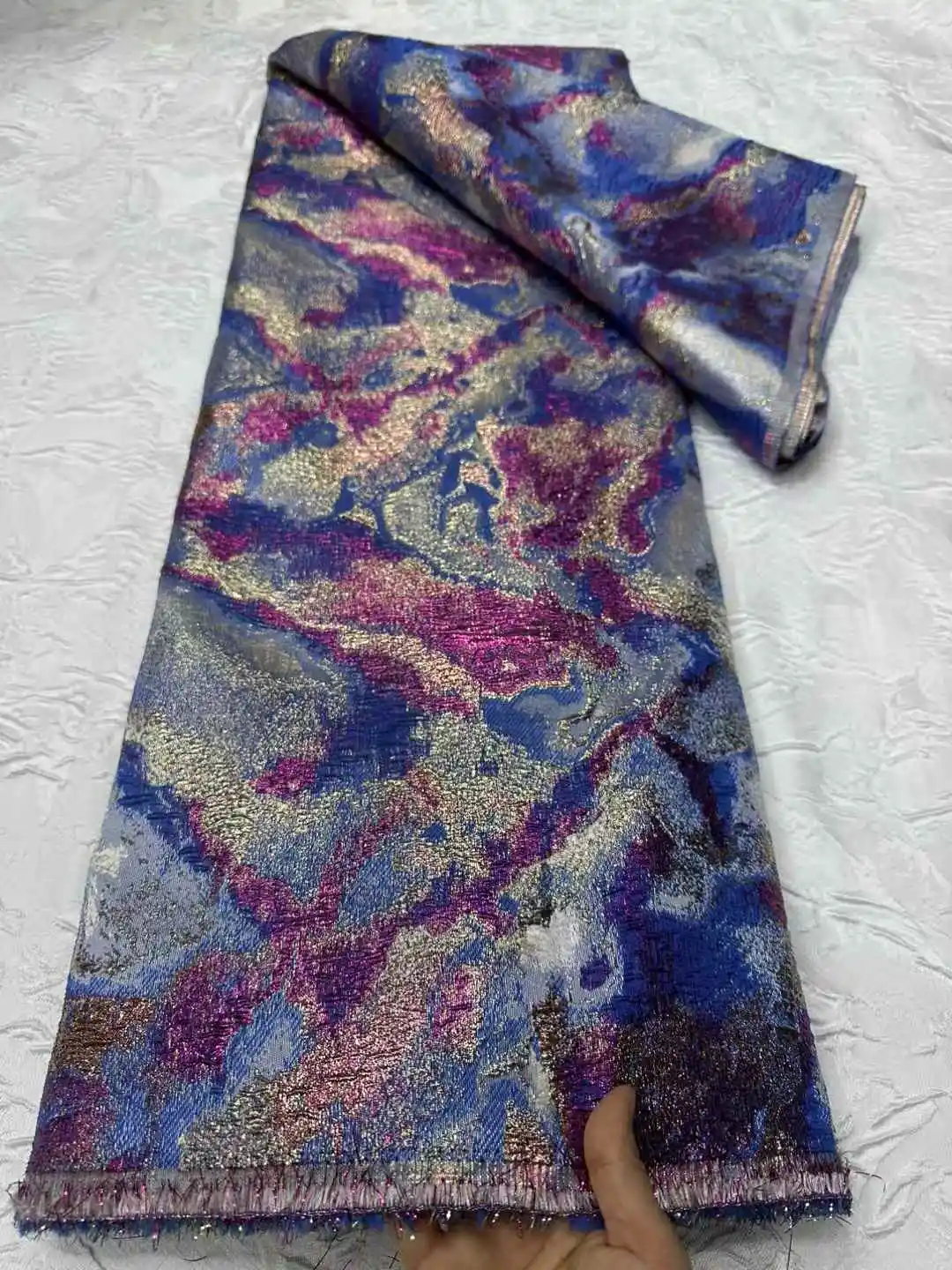 Afrikanische Brokat-Spitze, buntes Damast-Kleid, 2025, neuestes französisches vergoldetes Spitzenstoff, Spitzen-Jacquard-Gewebe für Hochzeitsfeier