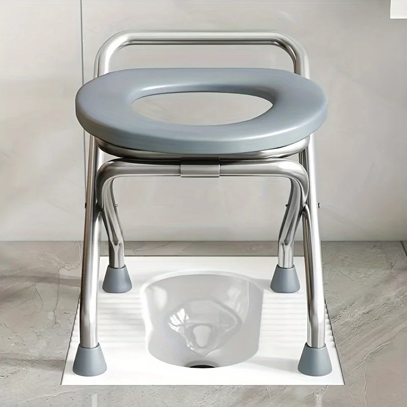 مرحاض من الفولاذ المقاوم للصدأ، طقم مجاني مكون من 3 قطع (وسادة مقعد + وسادة قدم + لوح حمام)، حامل عالي ومستقر، يمكن استخدامه في المرحاض والاستحمام، مناسب للاستخدام الخارجي والداخلي، مناسب لسيناريوهات متعددة