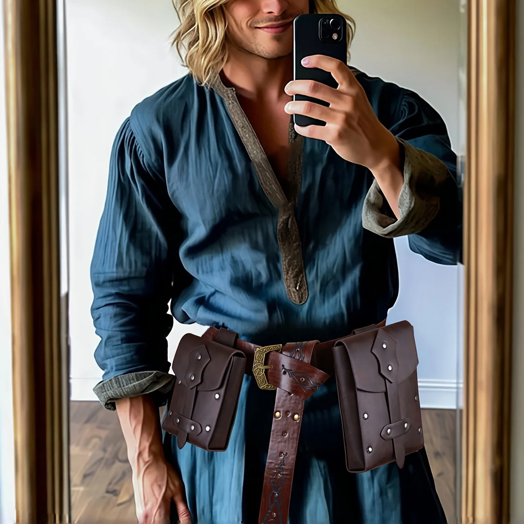 เข็มขัดหนังยุคเรอเนซองส์ยุคกลางพร้อมกระเป๋าออกแบบบุคลิกภาพขี้ขลาดสําหรับเครื่องแต่งกายฮาโลวีนเทศกาลดนตรีอุปกรณ์เสริมคอสเพลย์