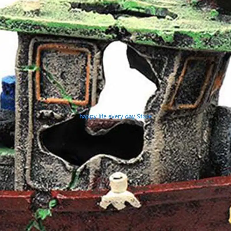 

T8UC Aquatic Fish Landscape Aquarium Home Decor Artificial Fishing Boat Shipwreck Ornament Simulation Decoration