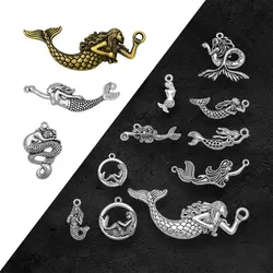 Antique Silver Plated Mermaid Fairy Tale Charms Ocean Pendants For Diy Necklaces Jewelry Making Findings Supplies Accessories