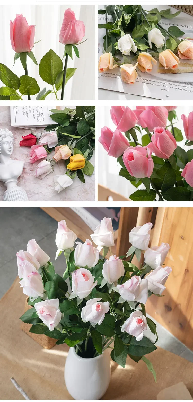 

10Pcs Rose Bud Latex Artificial Flowers Real Touch Roses Bridal Bouquet Party Wedding Home Decor Floral Valentine's Day Gift