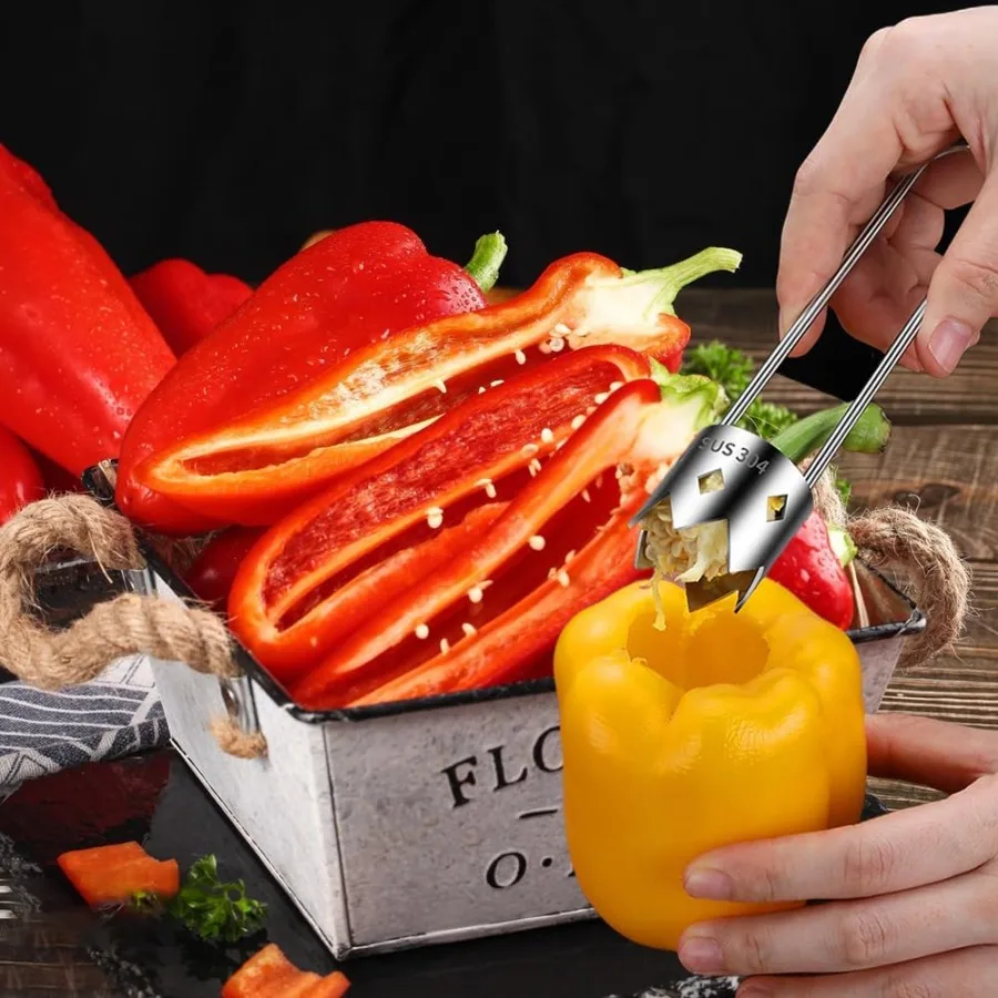 2024 Nieuwe roestvrijstalen rode bel peperzaadboor voor groenten en fruit Keukengadget Efficiënte fruit- en groentekern