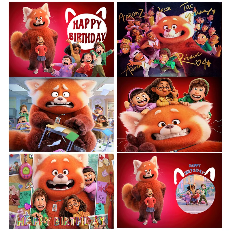 Turning Red Panda Happy Birthday Party Cute Panda Party Decoration Cartoon Birthday Party Photo Booth Backdrop Background Banner