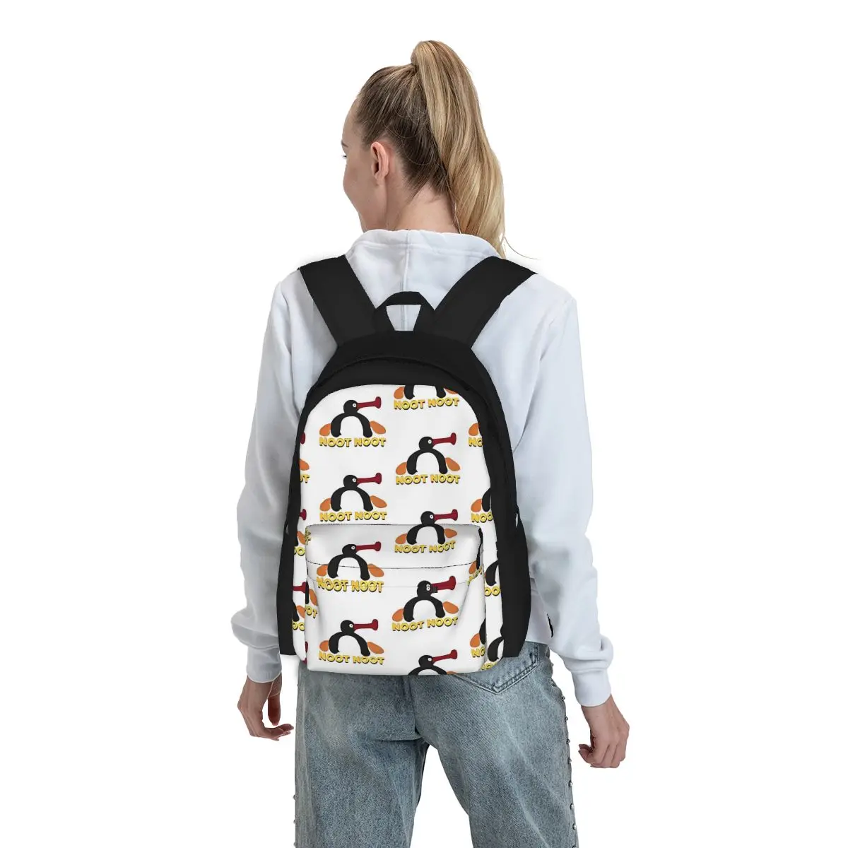 Pingu Noot ransel sekolah kasual wanita, tas punggung bepergian anak laki-laki perempuan Mochila komputer kartun Anime, tas sekolah pelajar kasual