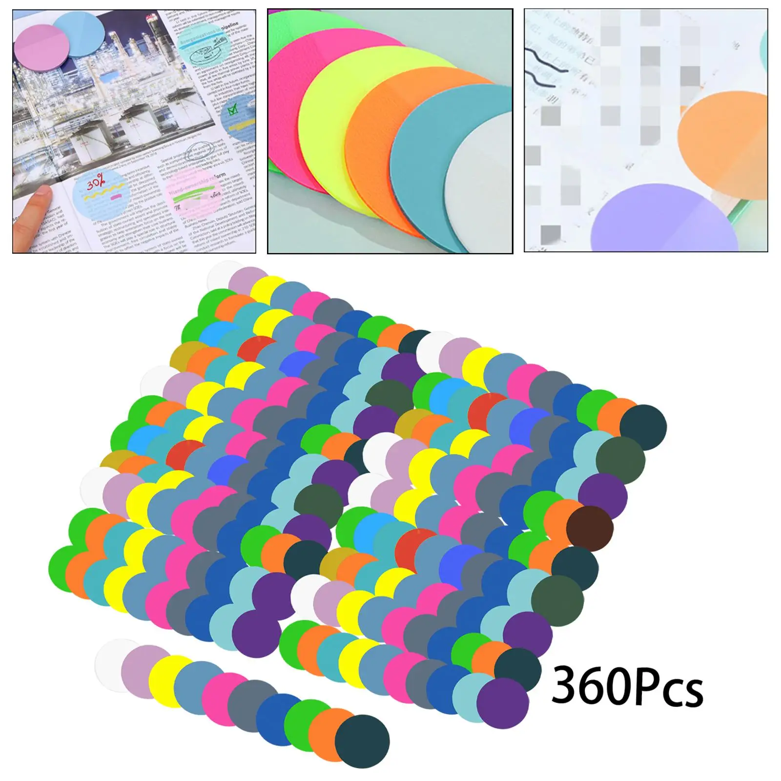 360x Index Sticker Round School Stationery Circular Note Sticky Notes Paper Memo Pad for Magazines files Diaries Folders Journal