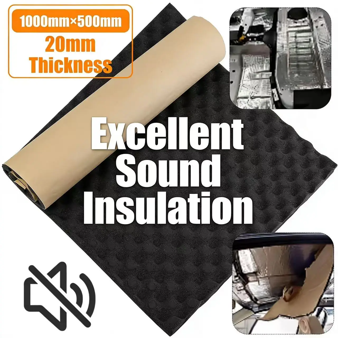 1 Rolle 2cm-50x100cm Selbstklebende Schwarze Schalldämmende Schaumstoffplatte Geräusch- und Wärmeisolierung Schallschutzplatten für Wände und Autos – Detail 1