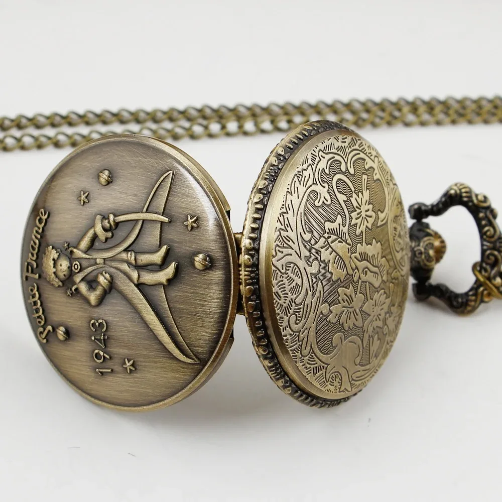 ヴィンテージブロンズ映画テーマクォーツ懐中時計ヴィンテージ時計 Fob チェーン付き子供女性男性ペンダント時計ギフト