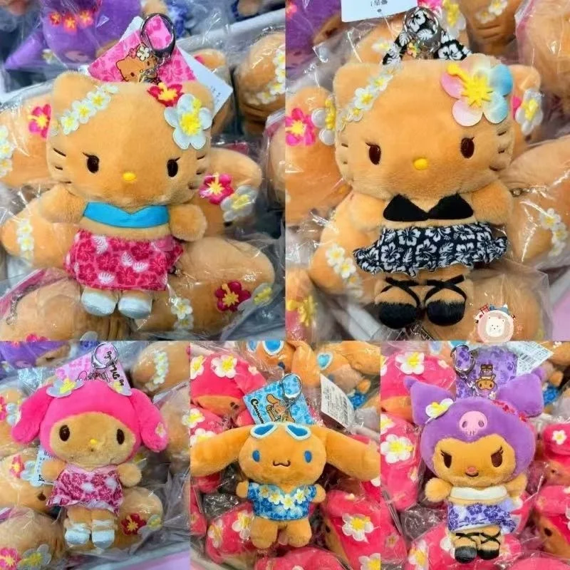 جديد هاواي حمامات الشمس كورومي سينامورول ميلودي أفخم المفاتيح الصيف تان سانريو الجلد الداكن كيتي القط بلوشين دمية قلادة