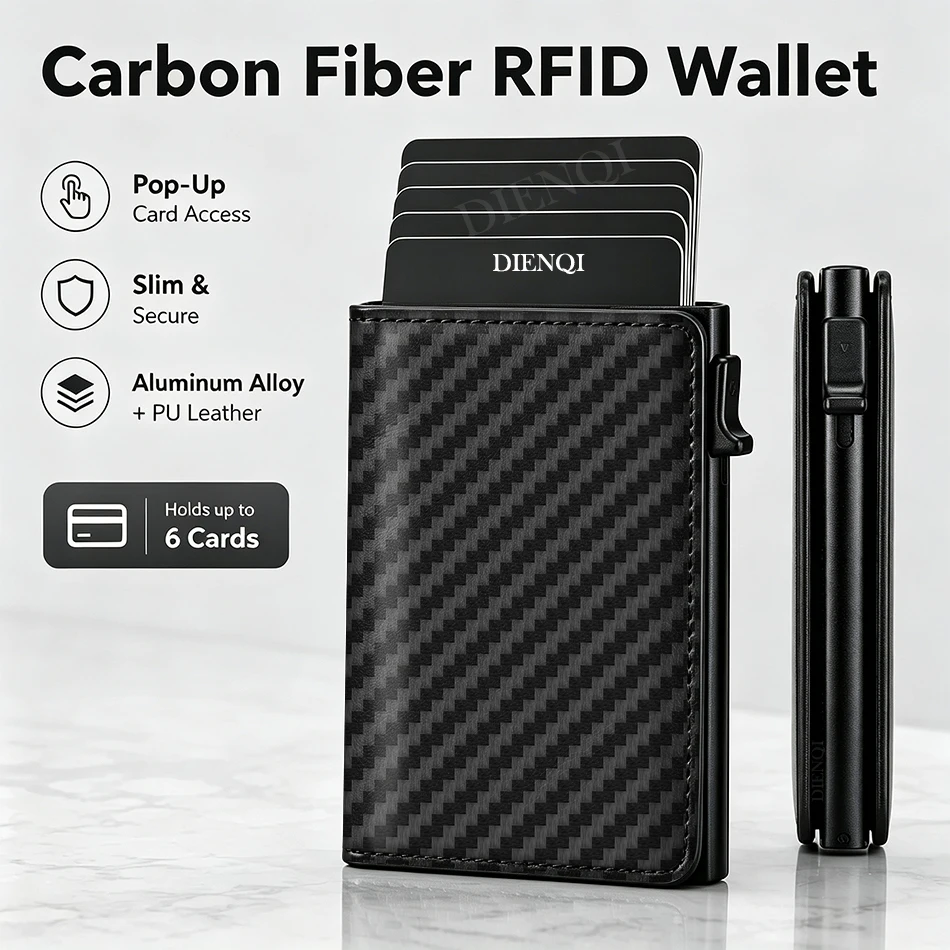RFID Blocking Card Holder PU Leather Minimalist Slim Wallet Mini Bag Pop Up Credit Card Case Money Clip Trifold Wallets for Men