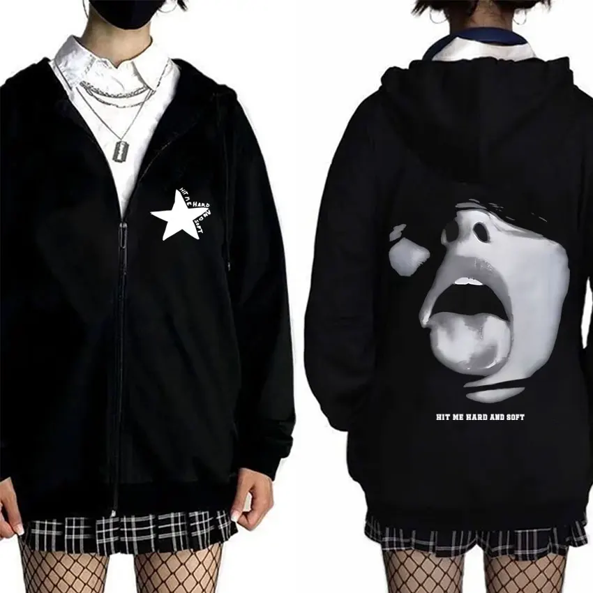 ضربني الصلب والناعمة الوجه الجرافيك قلنسوة بسحاب الرجال النساء عادية خمر زمم سترة الرجال موضة البوب الموسيقى زمم البلوز
