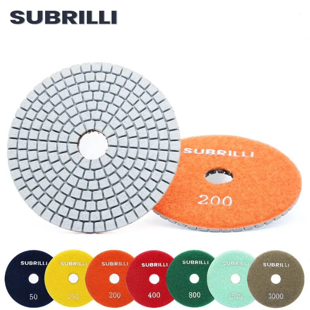 SUBRILLI 4 "сухой и влажный шлифовальный диск для бетона, шлифовальный диск, гибкий белый диск, зернистость 50-3000 #1 шт.