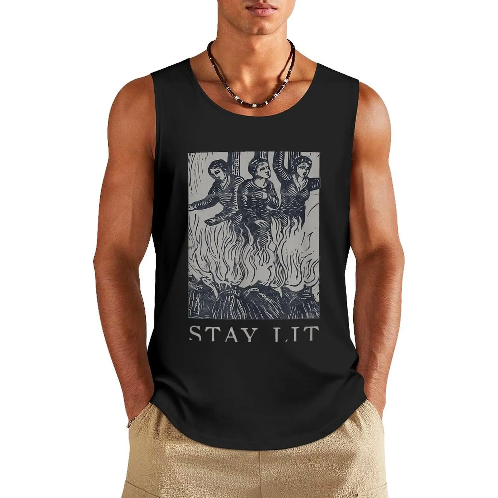 Occult Stay Lit Satan Devil Hell Unholy Antichrist Witch Tank Top gym shirts Men's sleeveless gym shirts