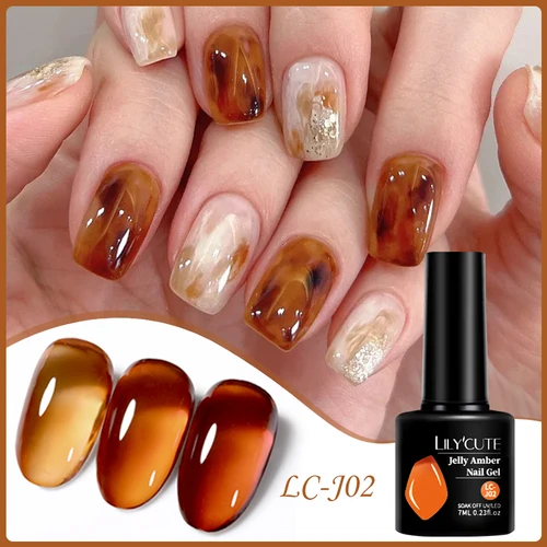 LILYCUTE 7ml gelatina translúcida esmalte de uñas en Gel ámbar Color marrón barniz Gel de larga duración semipermanente remojo Base capa superior