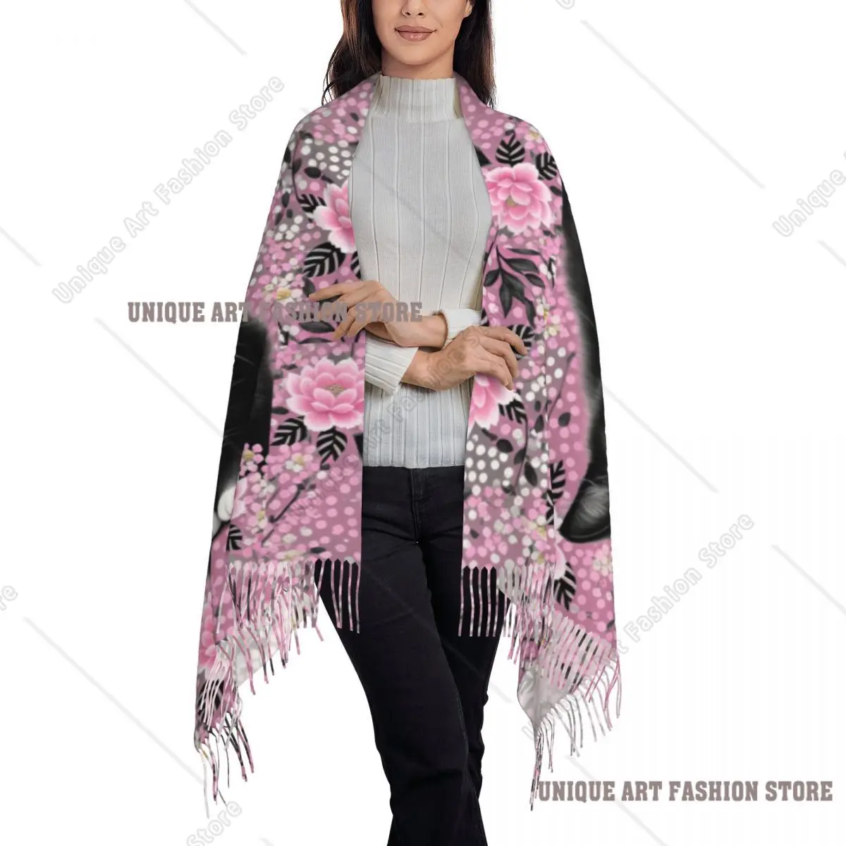 Senhoras personalizadas grande bonito criativo gato cachecóis feminino inverno outono grosso quente borla xale envolve cachecol