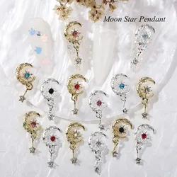 10Pcs New Moon Star Pendant Nail Art Charm 3D Metal Shiny Love Zircon Moon Tassels Nail Pendant DIY Nail Diamond Accessories