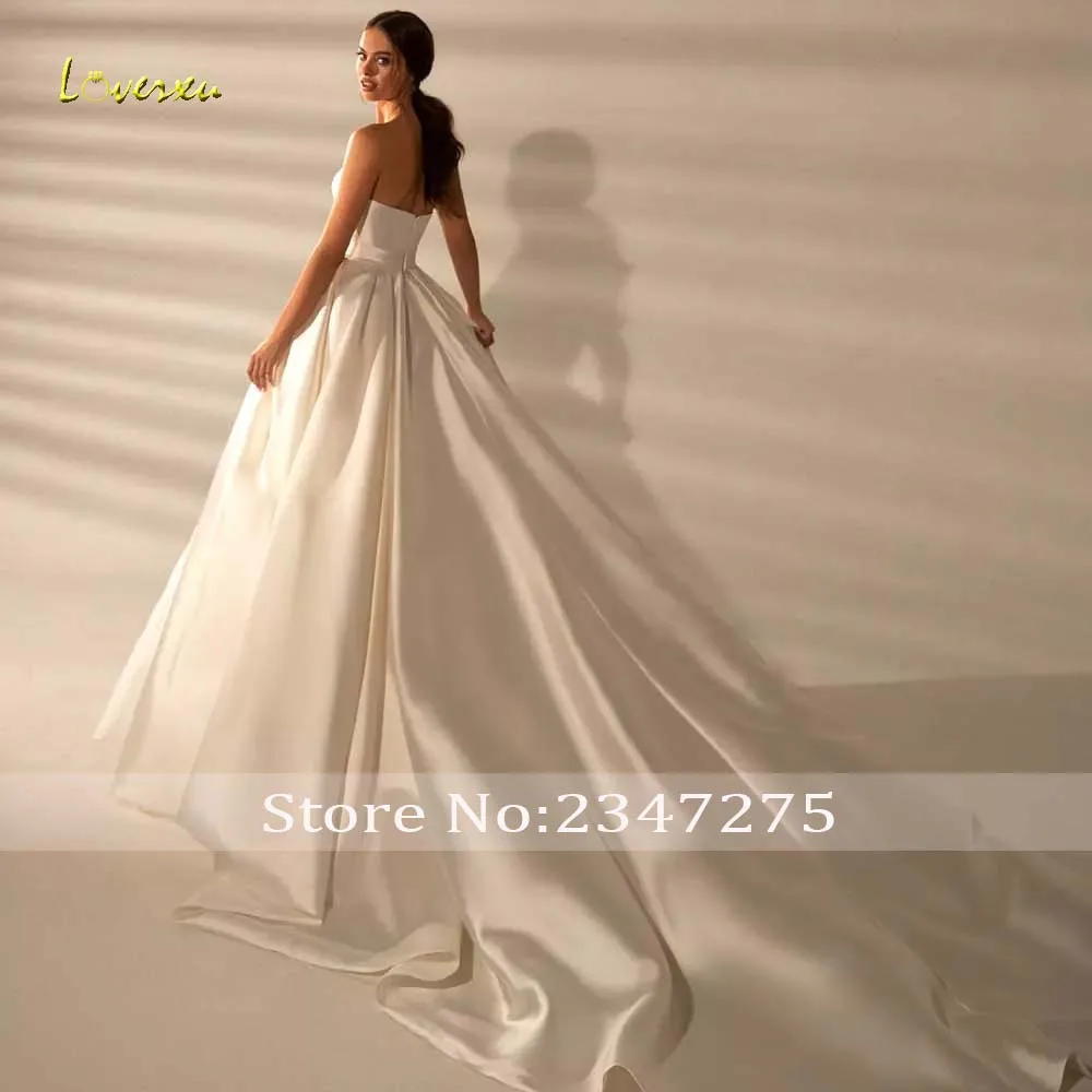 Loverxu A-Line Mondern Wedding Dresses Strapless Sleeveless Split Vestido De Novia Vintage Matte Satin Custom Made Bridal Gown