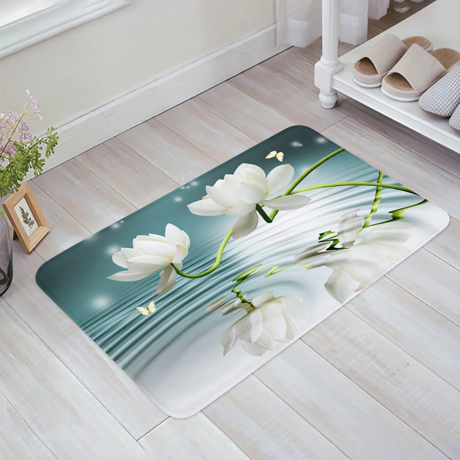 White Magnolia Flower Kitchen Floor Mat Living Room Decor Carpet Home Hallway Entrance Doormat Balcony Door Anti Slip Rug