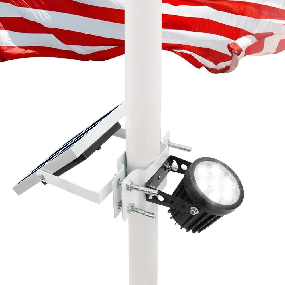 

Solar Flag Pole Light - Adjustable Clamps, 2 Brightness Levels, Dusk to Dawn, IP65 Waterproof for Outdoor Use