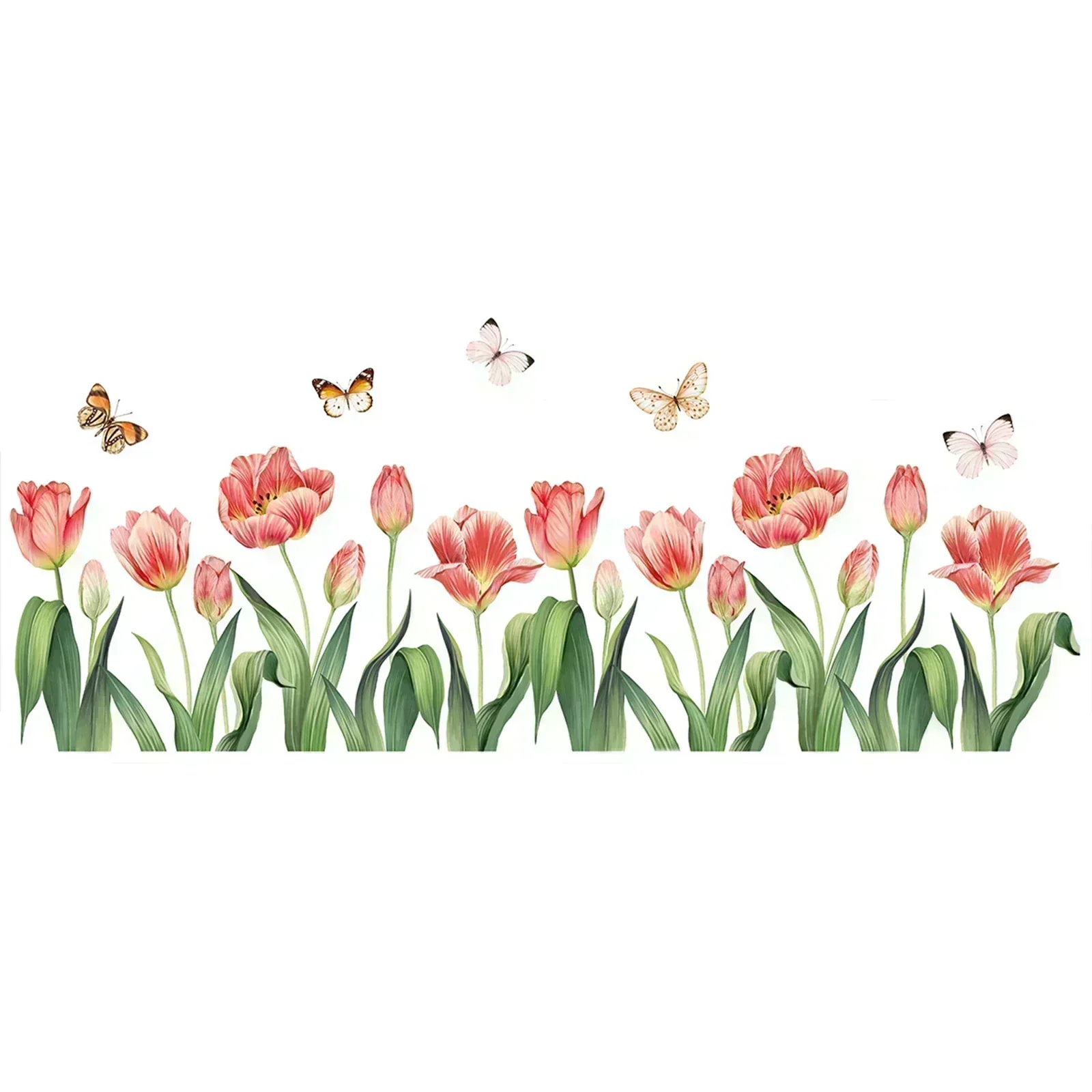 

Large Tulip Flower & Butterfly Floral Art Decal Wall Stickers Home Decoration For Living Room Bar Supermarket Entrance