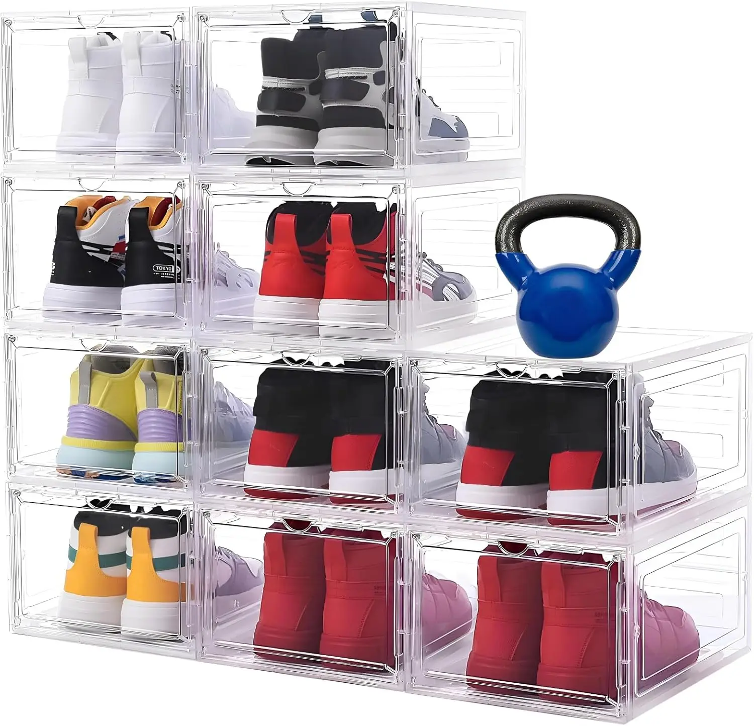 

10 Pack Shoe Boxes Clear Plastic Stackable, Large Shoe Storage Organizer with Magnetic Clear Door