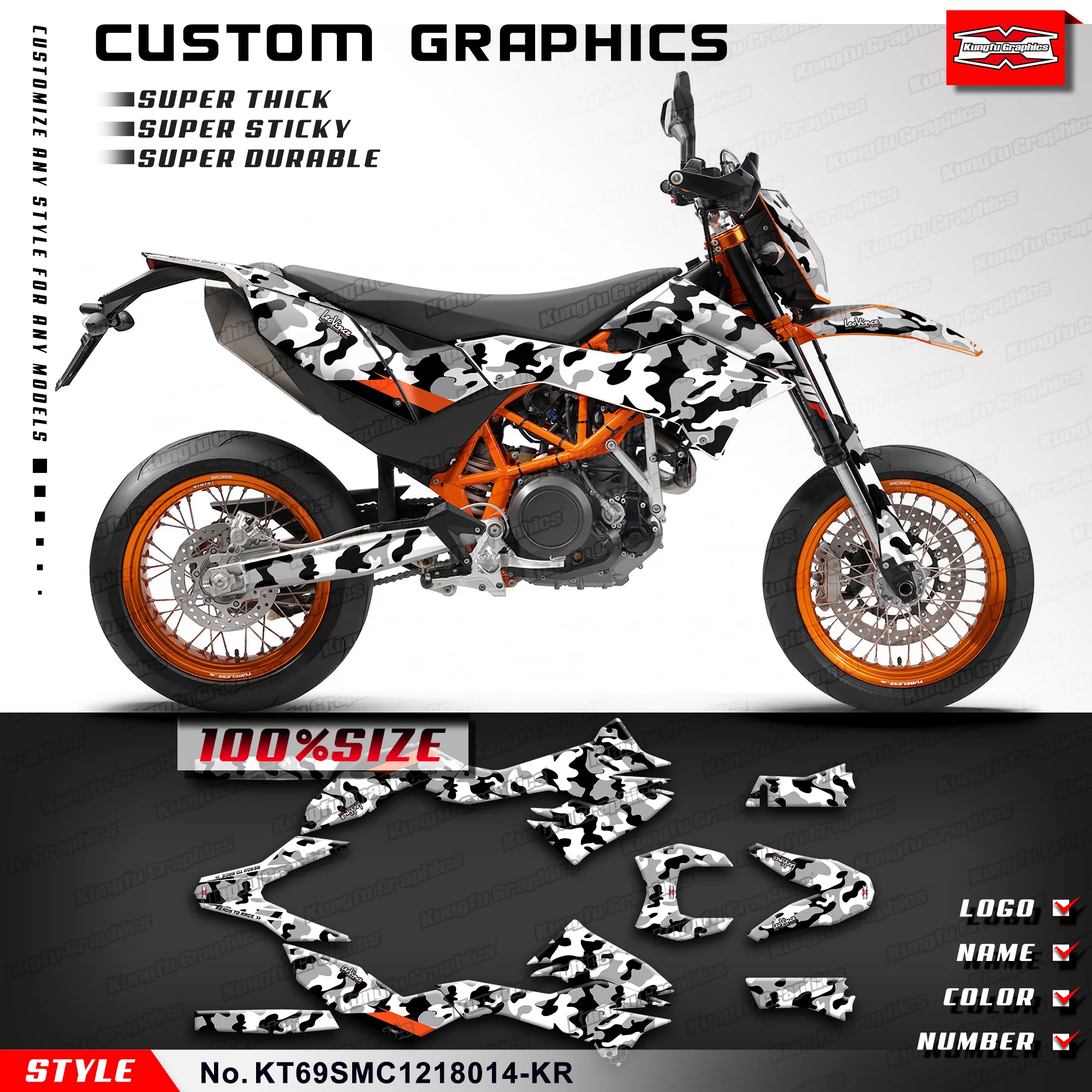 

KUNGFU GRAPHICS Sticker Sheet Racing Graphics for KTM 690 SMC-R 690 SMC R 2012 2013 2014 15 16 17 18, KT69SMC1218014-KR