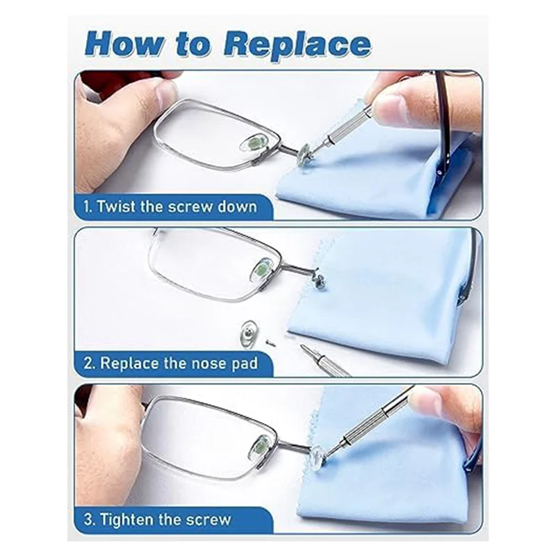 Almofadas de nariz de óculos, kit de reparo de almofada de nariz de óculos de silicone macio com 12 pares de almofadas de nariz, 24 parafusos universais fáceis de usar