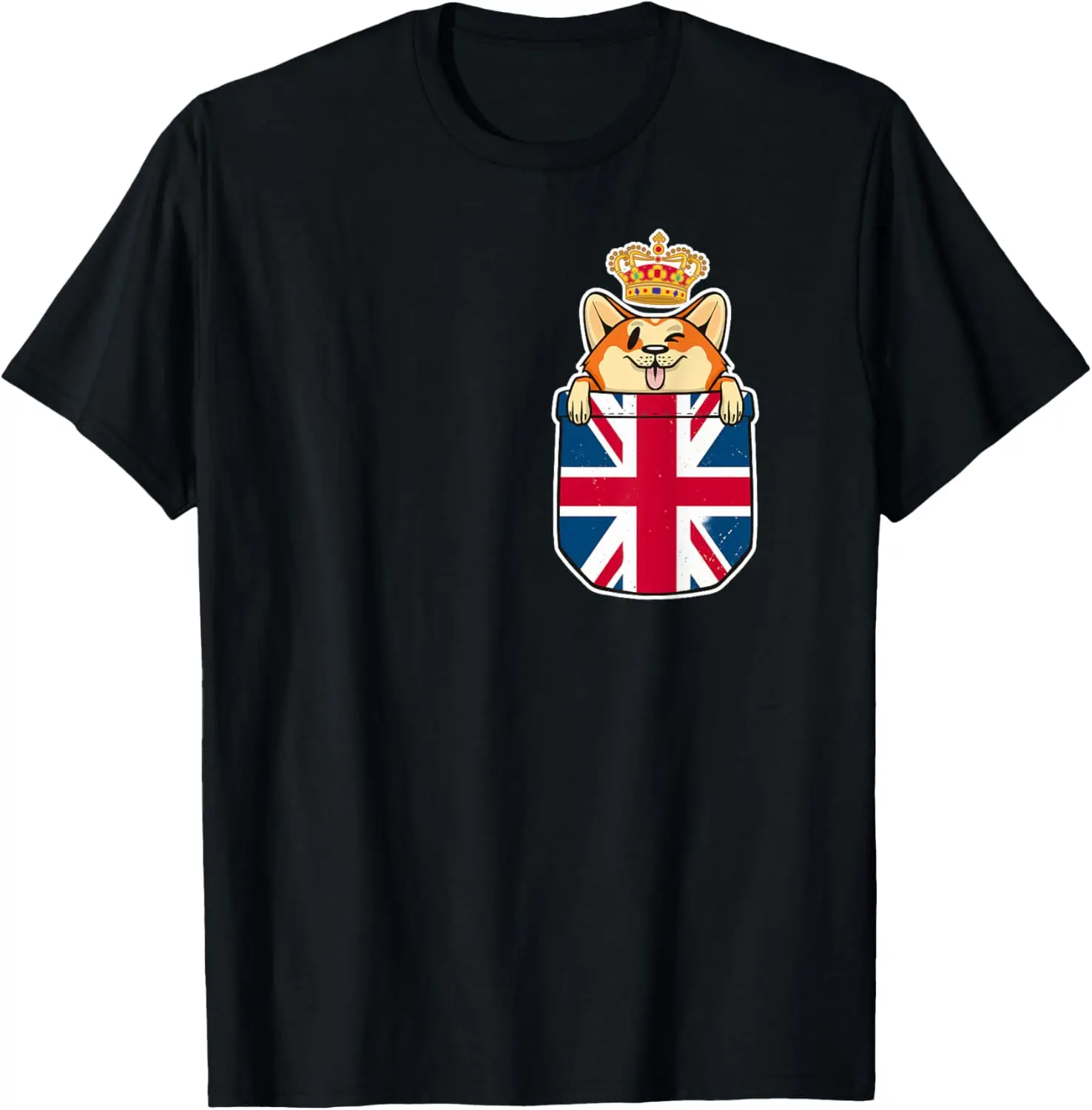 Platinum Jubilee UK Flag Pocket Corgi Queen T-Shirt