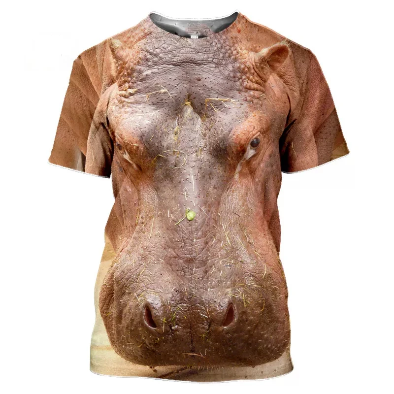 

Hip Hop Summer Men'S Fun Animal Hippo T-Shirt 3d Printed Casual Funny Harajuku Shirt Crewneck Loose Premium Short Sleeve Top
