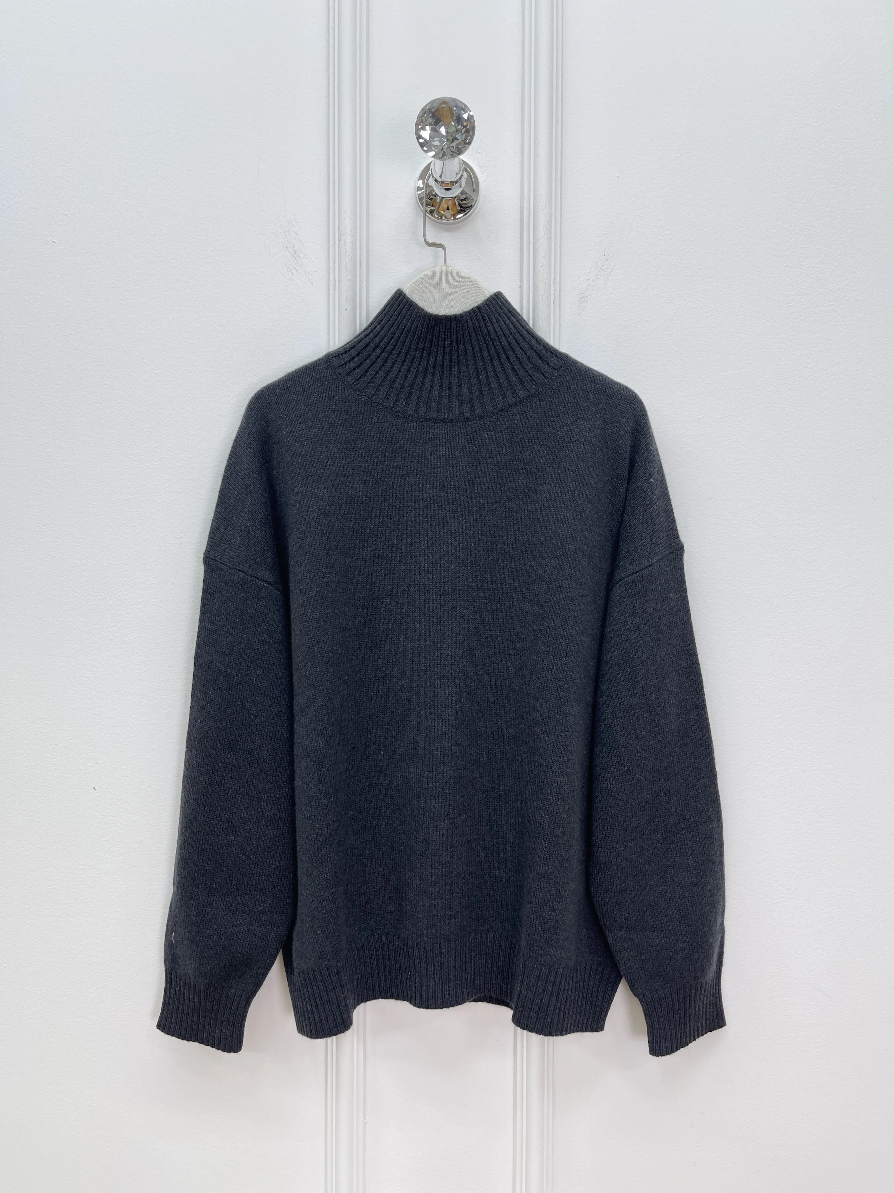 2925 Herfst En Winter Nieuwe Kasjmier Wol Kralen Revers Trui Half Open Borst Casual All-Match Gebreide Tops Voor vrouwen