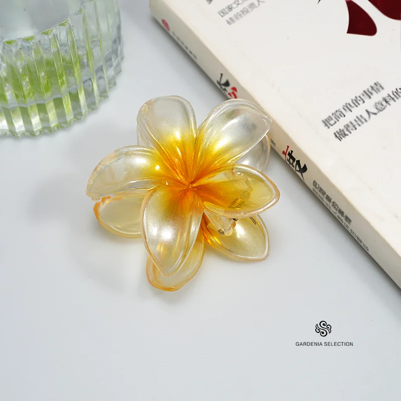 8CM Big Flower Acrylic Hair Clip Ladies Beach Vacation Bohemian Frangipani Hair Clip Crab Flower Hair Claw Girl Accessories