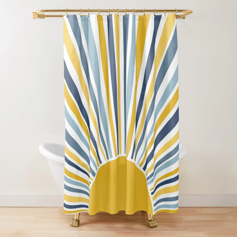 

Blue and Yellow Sun, Sunrise Shower Curtain Bathroom Shower Set Luxury Bathroom Bathroom For Shower Curtain