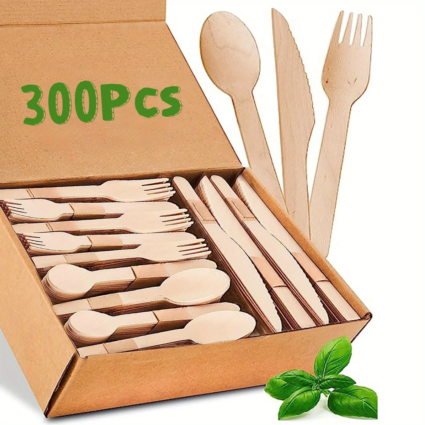 

300pcs Disposable Wooden Cutlery Set, Include Knives, Forks, And Spoons For Christmas, Thanksgiving, Party Gatherings, Holidays,