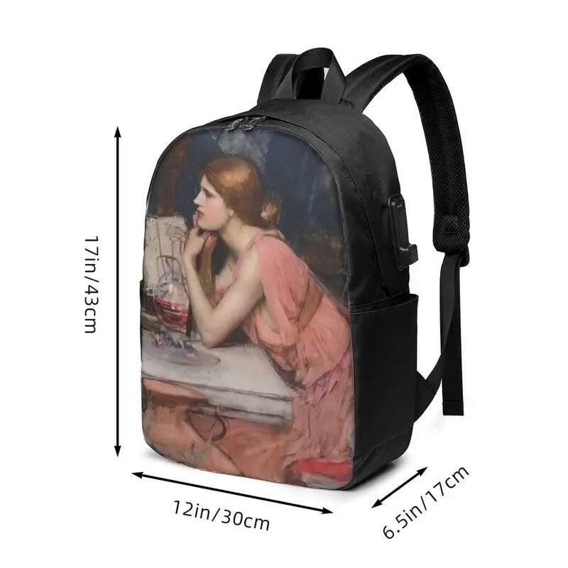 John William Waterhouse Shoulder Backpack School Suitable for student holiday and travel backpack laptop USB Backpack