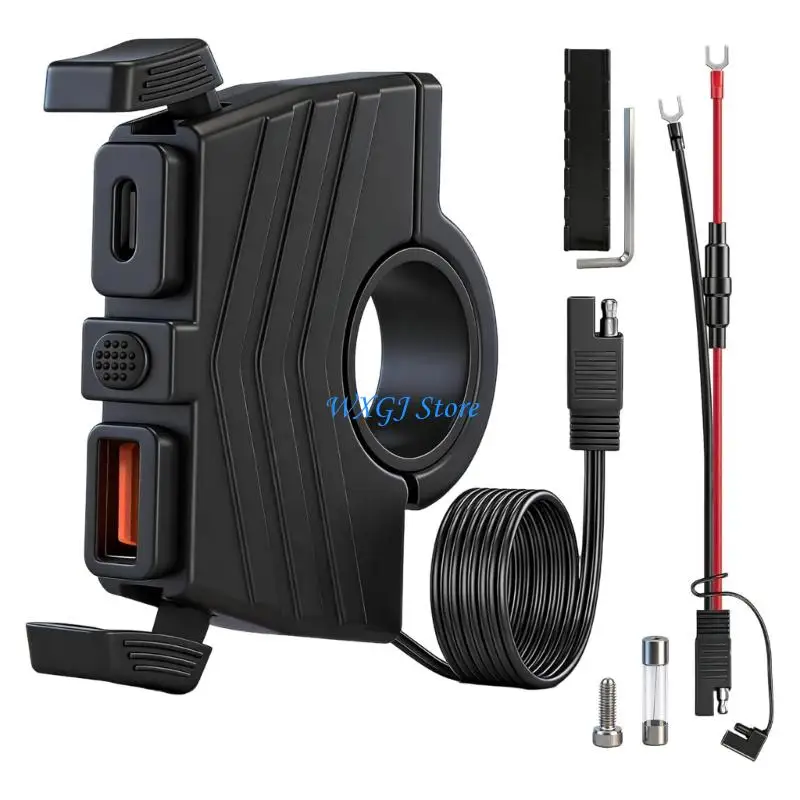 

37JE SAE to USB Adapter Waterproof 30W PD USB C Motorcycle Chargers With 18W QC3.0