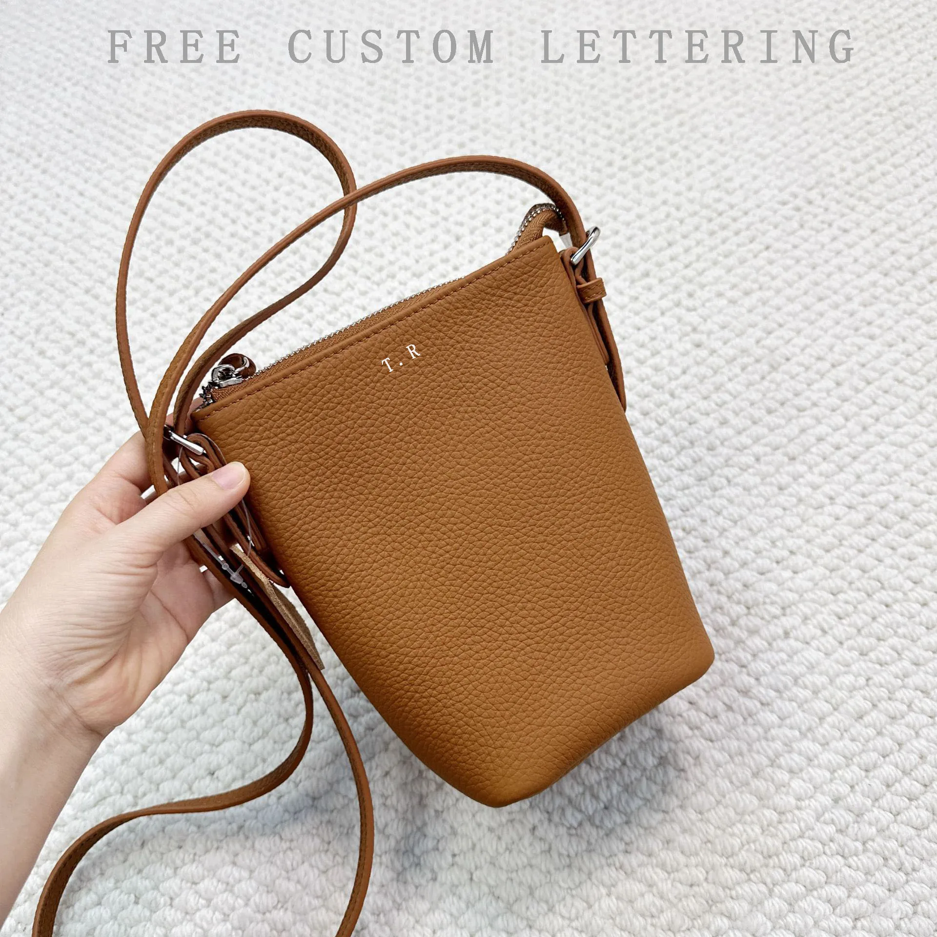 

Genuine leather mini bucket bag 2025 new niche design top leather mobile phone bag fashionable ladies one-shoulder crossbody bag
