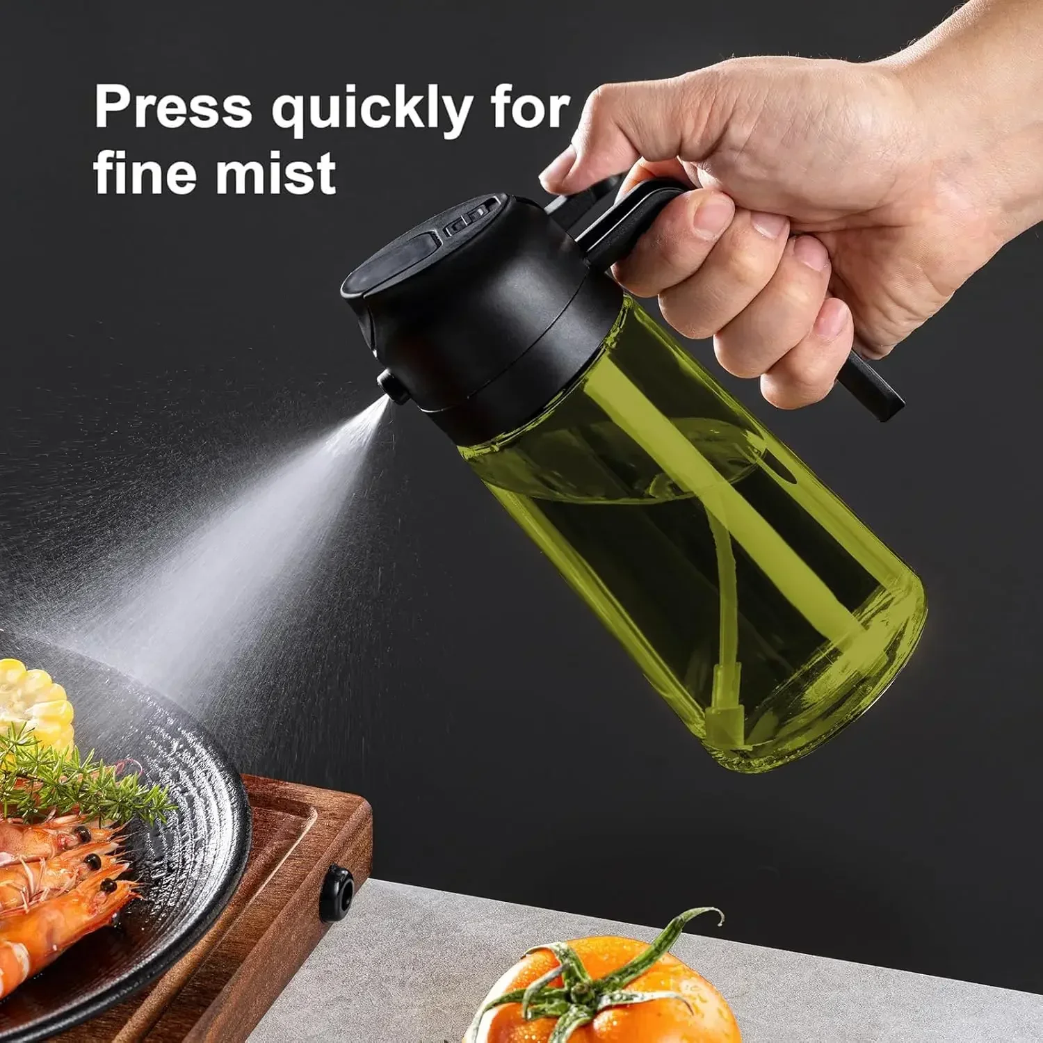 2in1 Black Glass Olive Oil Sprayer Lightproof Oil Dispenser for Cooking Salad Barbecue Kitchen Tools Refillable Spray Bottle - view 4