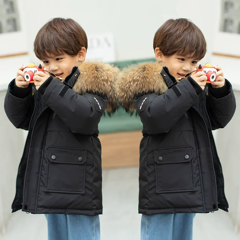 

Fur Collar Boys Hooded Down Coats Kids Thickened Jackets Children Winter New Children Warm Outerwear Teenager Padded Clothing