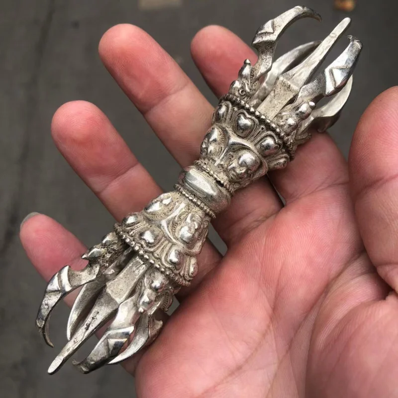 vajra-white-copper-silver-plated-crafts-ornaments-imitation-copperware-tibetan-demon-slaying-pestle-retro-ethn