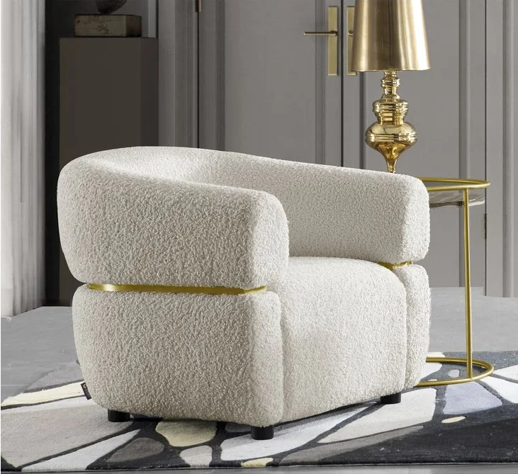 Newest Luxury Living Room Accent Chair Gold Stainless Steel Leisure Teddy Fur Single Sofa Chair for Home Hotel